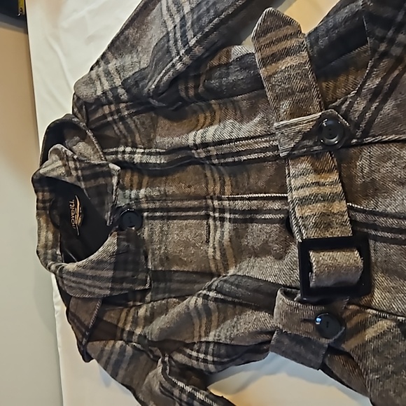 Novelti women's size 9/10 plaid buckled partial wool midi retro style peacoat - Picture 6 of 10